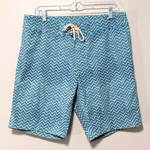 Faherty Board Shorts Blue Zig Zag Print, Drawstring Swim Trunks